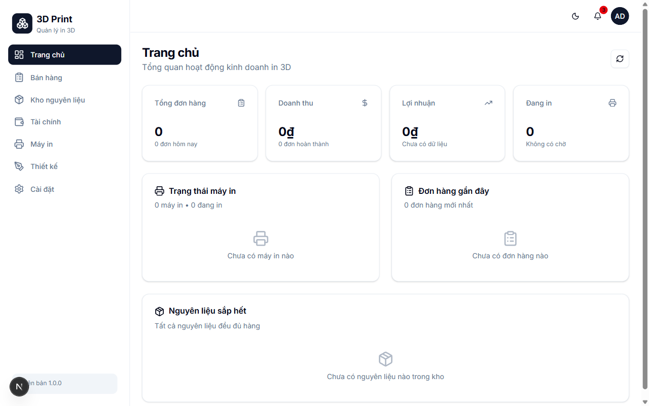 3D Print Manager — AI-Powered Zalo Sales & Quoting System screenshot