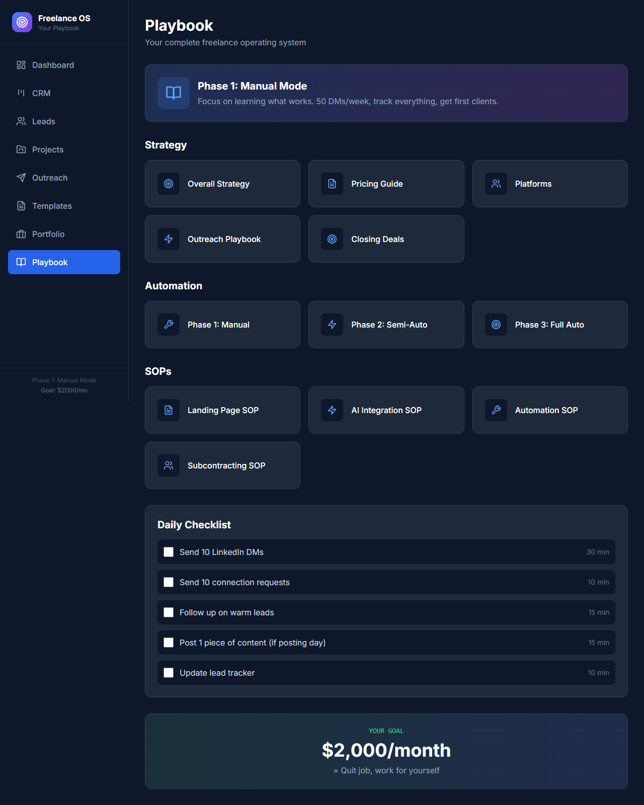 Freelance OS — The Freelance Playbook Dashboard screenshot