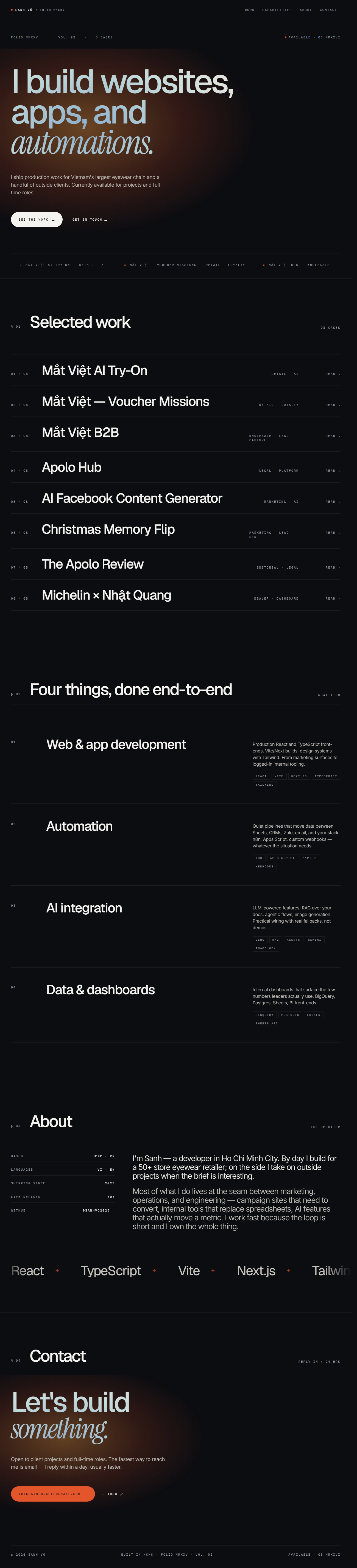 Sanh Võ — Cinematic Portfolio & CMS screenshot