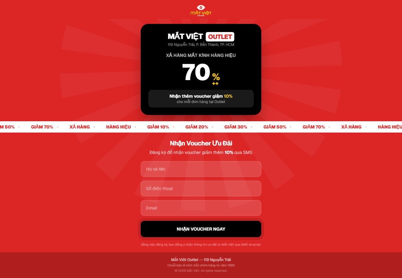 Mắt Việt Outlet — Campaign Landing Pages with SMS Voucher Engine screenshot